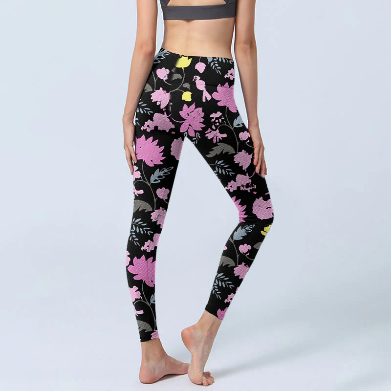 Leggings da palestra con stampa di foglie e fiori dai colori tenui, stile Buddha Stones, pantaloni da yoga da donna - Image 5