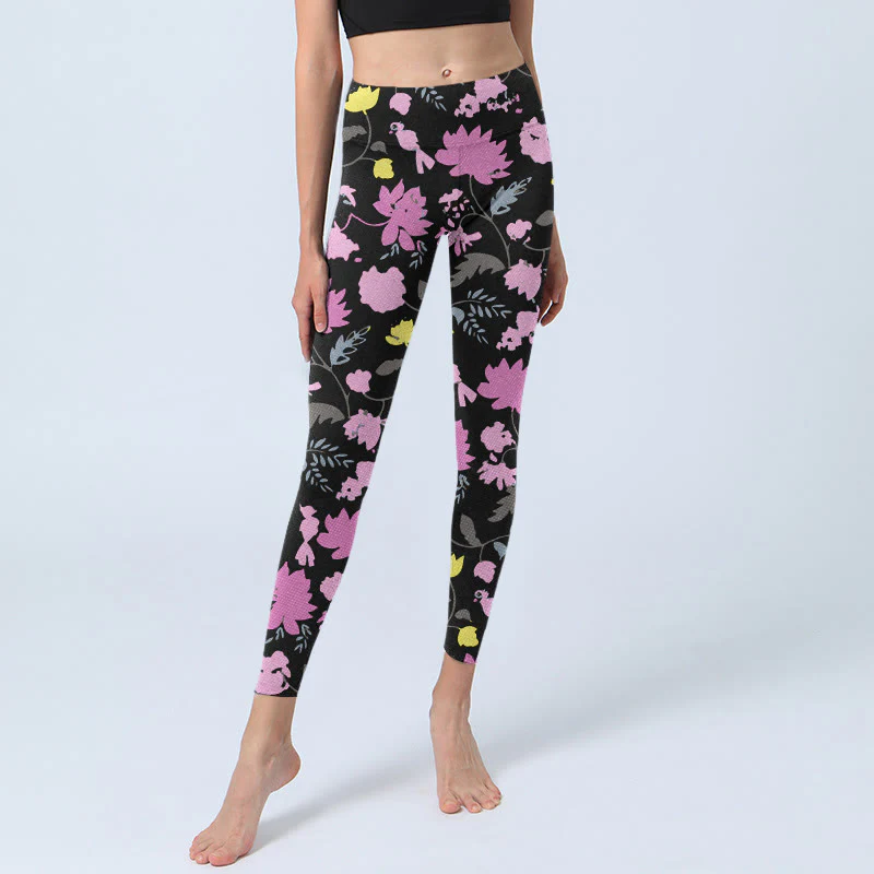 Leggings da palestra con stampa di foglie e fiori dai colori tenui, stile Buddha Stones, pantaloni da yoga da donna - Image 6