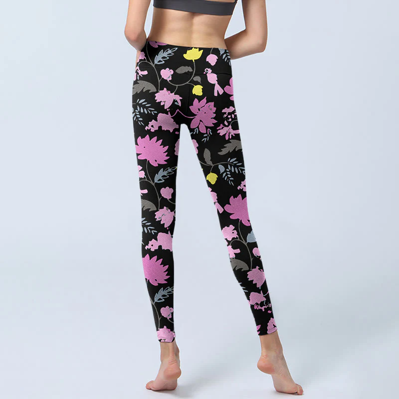 Leggings da palestra con stampa di foglie e fiori dai colori tenui, stile Buddha Stones, pantaloni da yoga da donna - Image 7
