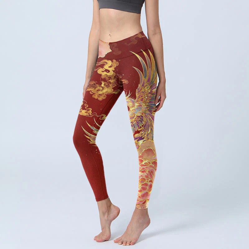 Leggings da palestra con stampa di nuvole e peonie Buddha Stones, splendidi pantaloni da yoga da donna