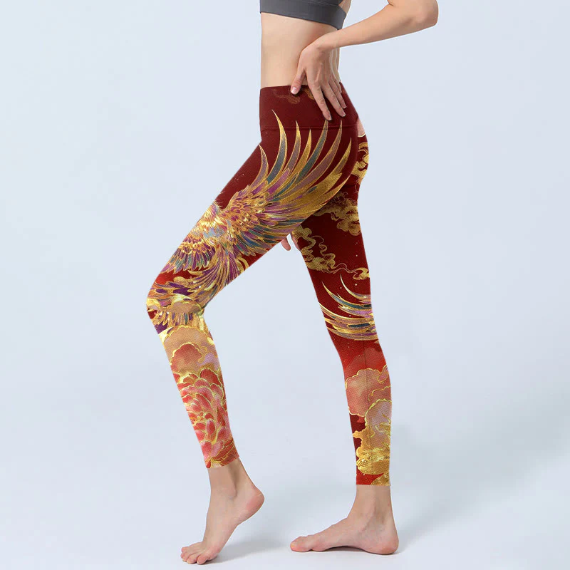 Leggings da palestra con stampa di nuvole e peonie Buddha Stones, splendidi pantaloni da yoga da donna - Image 3