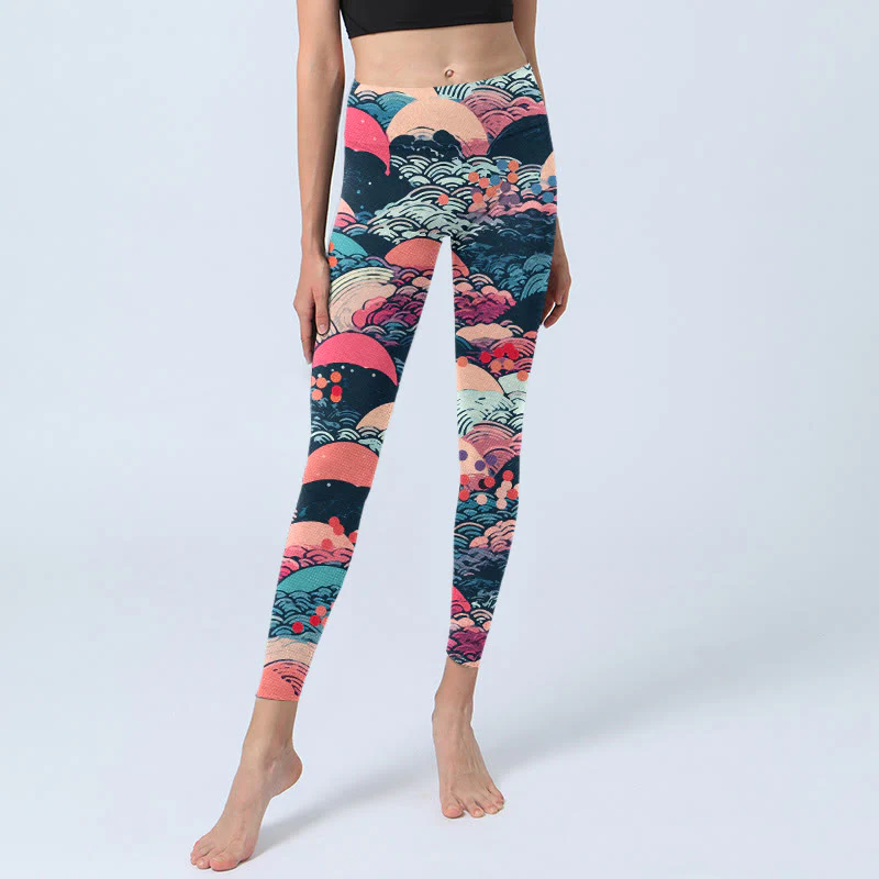 Leggings da palestra con stampa di onde dell'oceano colorate Buddha Stones, pantaloni da yoga da donna - Image 6