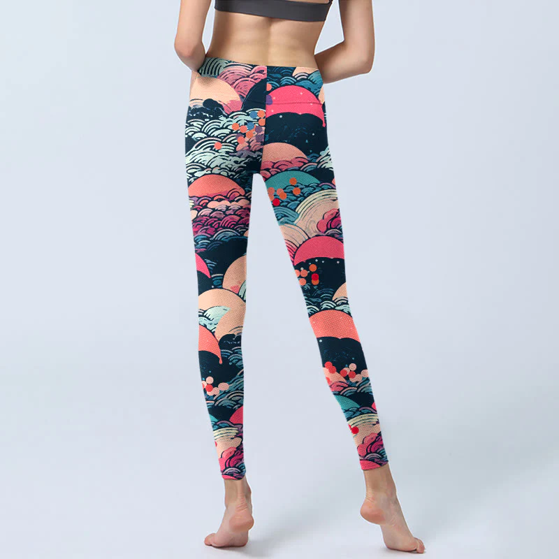 Leggings da palestra con stampa di onde dell'oceano colorate Buddha Stones, pantaloni da yoga da donna - Image 7