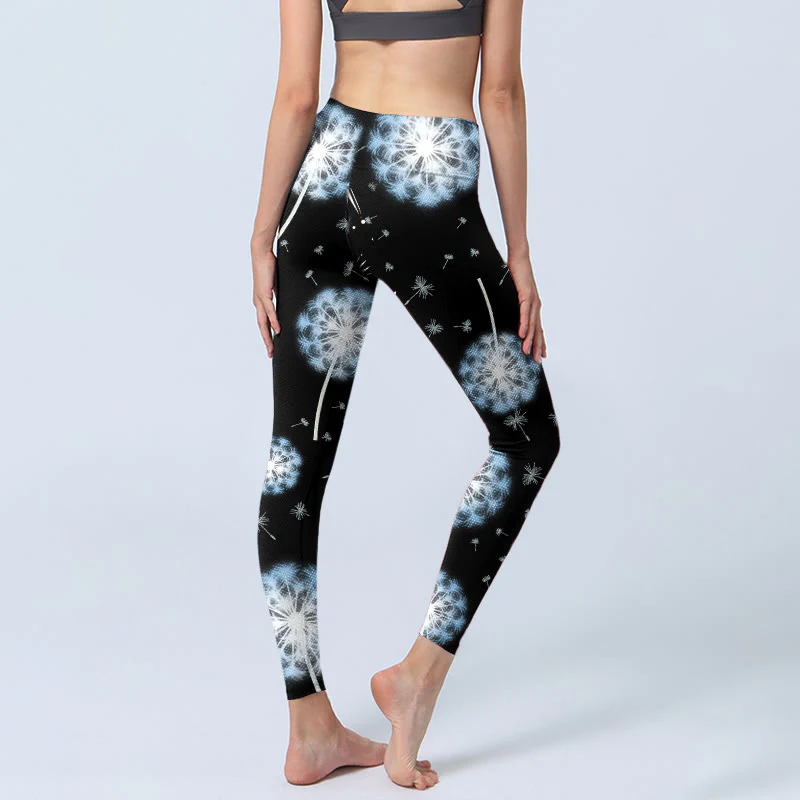 Leggings da palestra con stampa di tarassaco bianco Buddha Stones, pantaloni da yoga da donna - Image 4