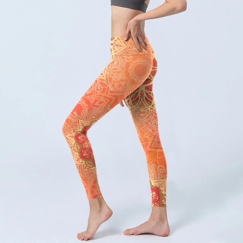 Leggings da palestra con stampa geometrica simmetrica Buddha Stones, pantaloni da yoga da donna - Image 3