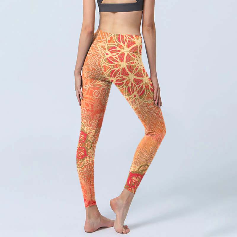 Leggings da palestra con stampa geometrica simmetrica Buddha Stones, pantaloni da yoga da donna - Image 5