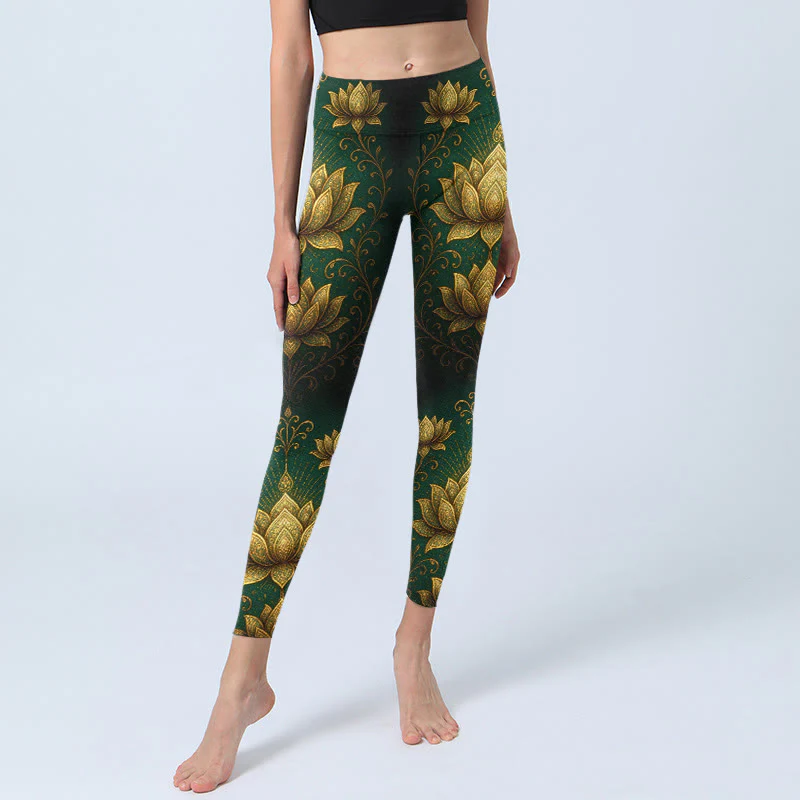 Leggings da palestra con stampa motivo Buddha Stones Golden Lotus, pantaloni da yoga da donna - Image 6