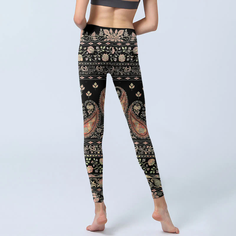 Leggings da palestra da donna con stampa di motivo ripetuto di fiori, foglie e viticci , Buddha Stones - Image 7