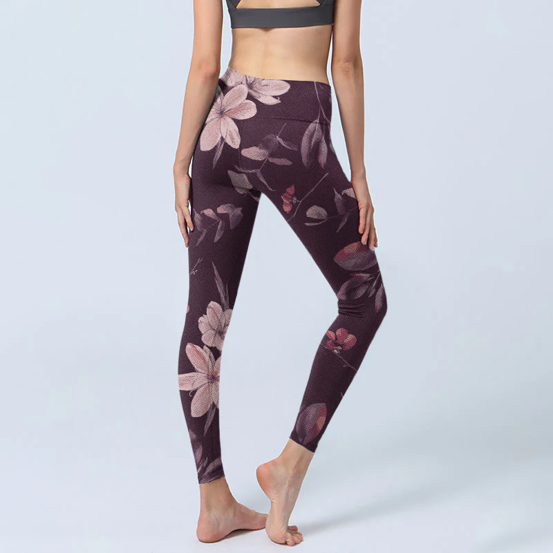 Leggings da palestra fitness con stampa di fiori bianchi viola Buddha Stones , pantaloni da yoga da donna - Image 5