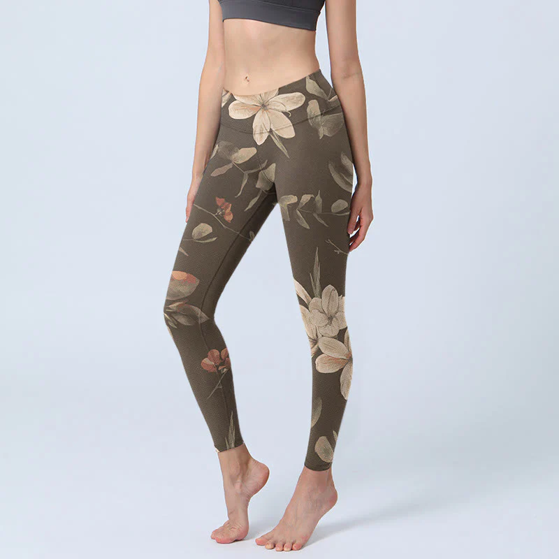 Leggings da palestra fitness con stampa di fiori bianchi viola Buddha Stones , pantaloni da yoga da donna - Image 9