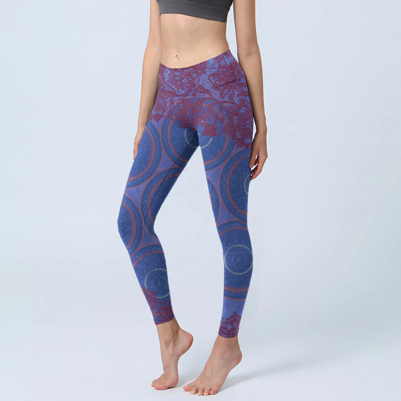 Leggings da palestra fitness con stampa mandala e bussola viola Buddha Stones , pantaloni da yoga da donna