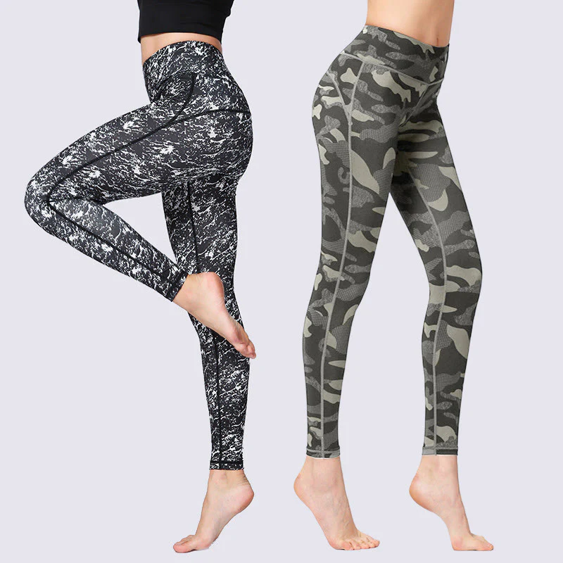 Leggings da yoga a vita alta con stampa mimetica Buddha Stones Sports Fitness Yoga Pantaloni da yoga da donna