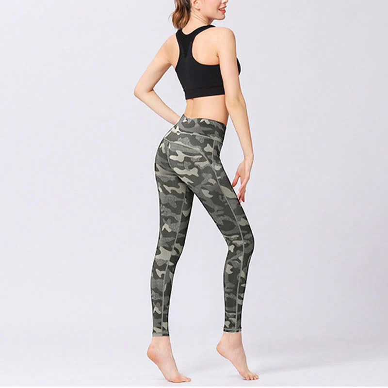 Leggings da yoga a vita alta con stampa mimetica Buddha Stones Sports Fitness Yoga Pantaloni da yoga da donna - Image 5