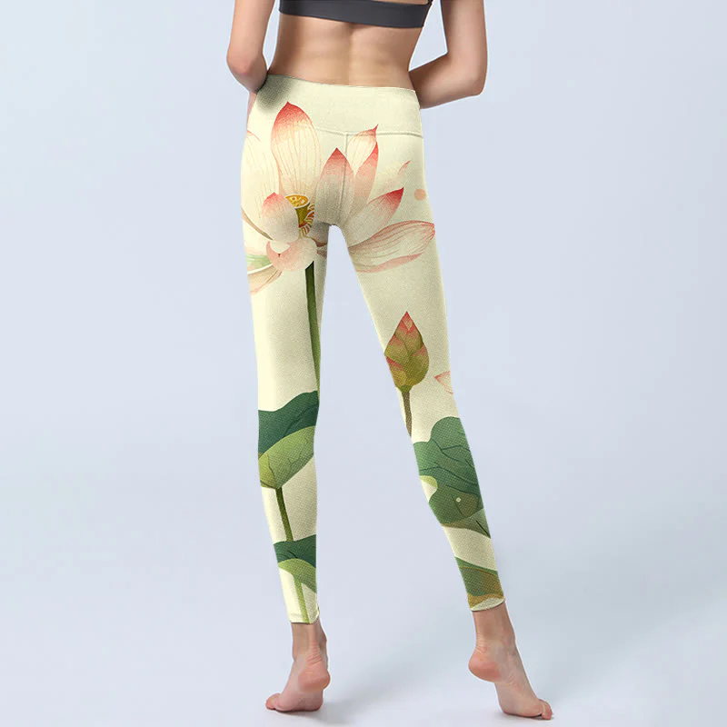 Leggings fitness con stampa di fiori di Buddha Stones , foglie e libellule, pantaloni da yoga da donna - Image 8