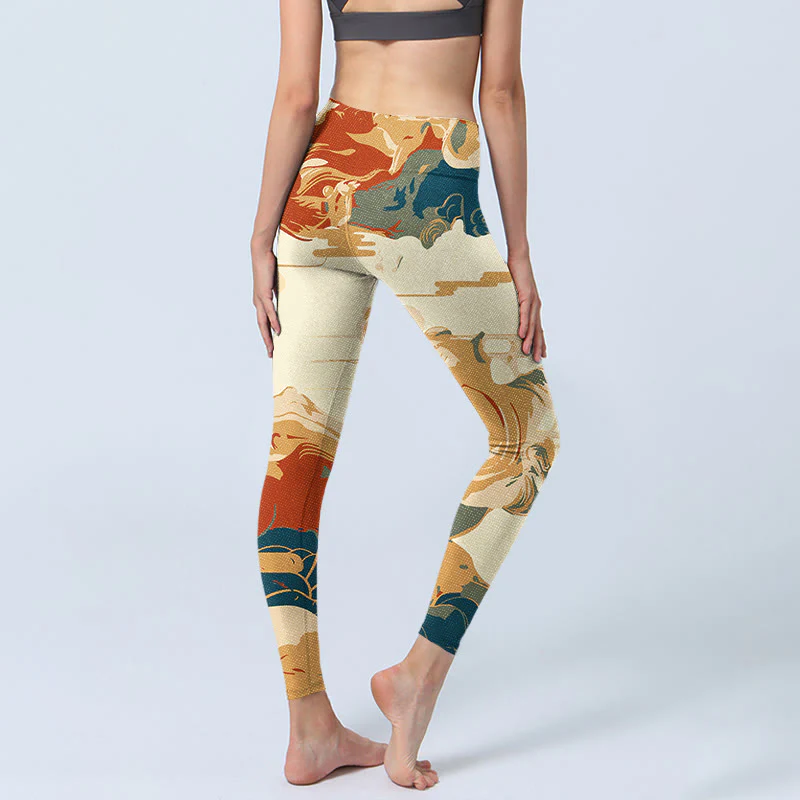 Leggings fitness con stampa di nuvole colorate Buddha Stones, pantaloni da yoga da donna - Image 5