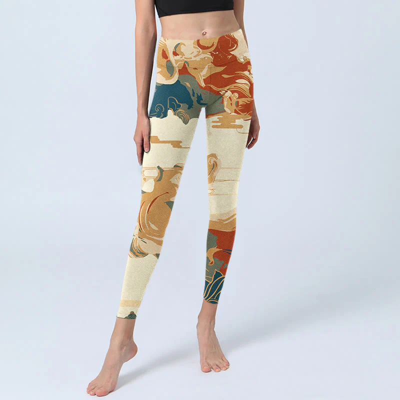 Leggings fitness con stampa di nuvole colorate Buddha Stones, pantaloni da yoga da donna - Image 6