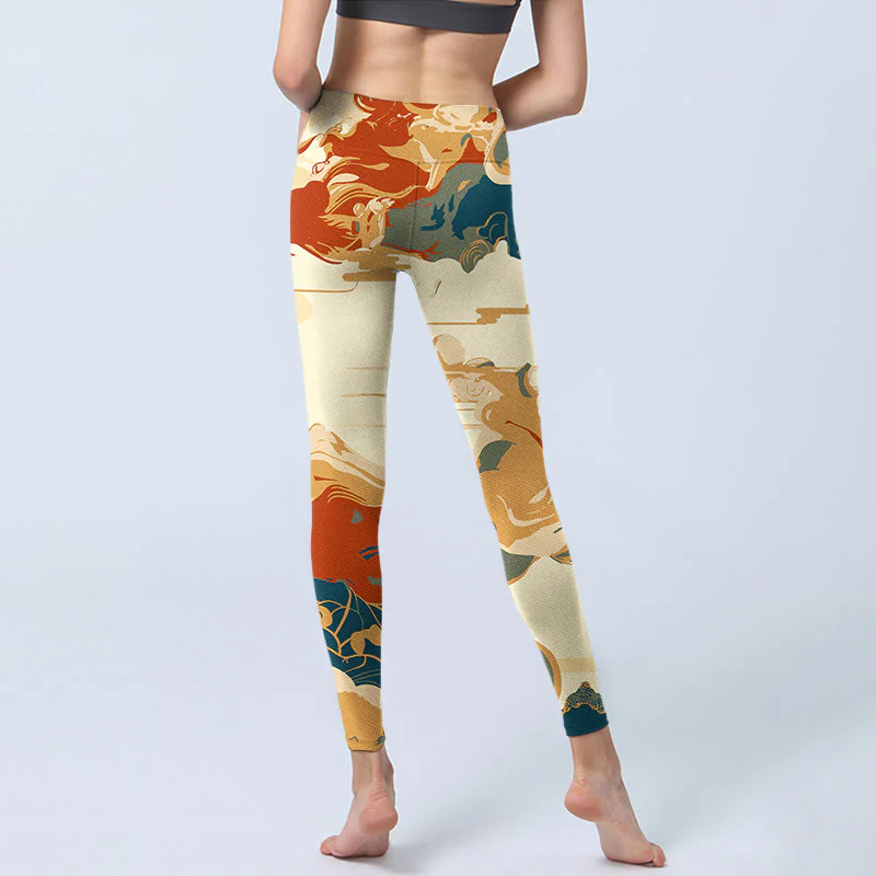 Leggings fitness con stampa di nuvole colorate Buddha Stones, pantaloni da yoga da donna - Image 7