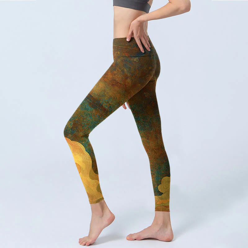Leggings fitness in tessuto lycra con stampa Buddha Stones , nuvole di buon auspicio, pantaloni da yoga da donna - Image 4