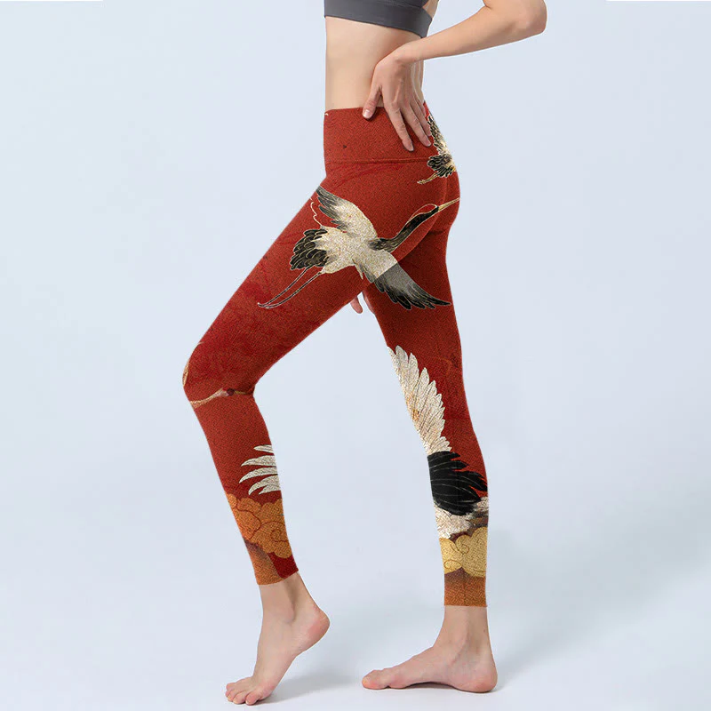 Leggings fitness in tessuto lycra con stampa di gru Buddha Stones, pantaloni da yoga da donna - Image 4