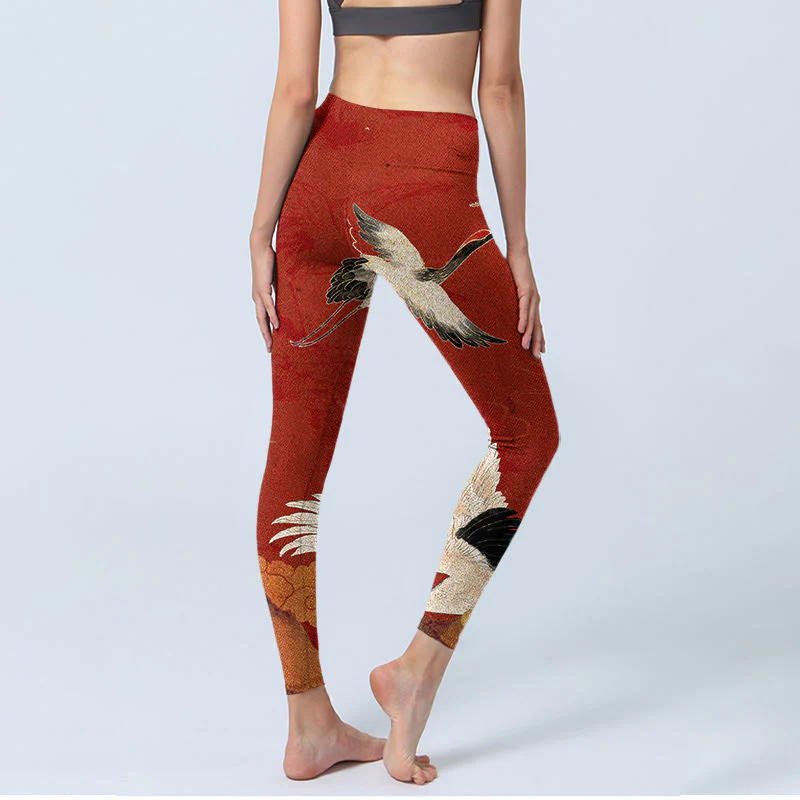 Leggings fitness in tessuto lycra con stampa di gru Buddha Stones, pantaloni da yoga da donna - Image 5