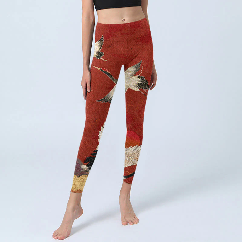 Leggings fitness in tessuto lycra con stampa di gru Buddha Stones, pantaloni da yoga da donna - Image 7