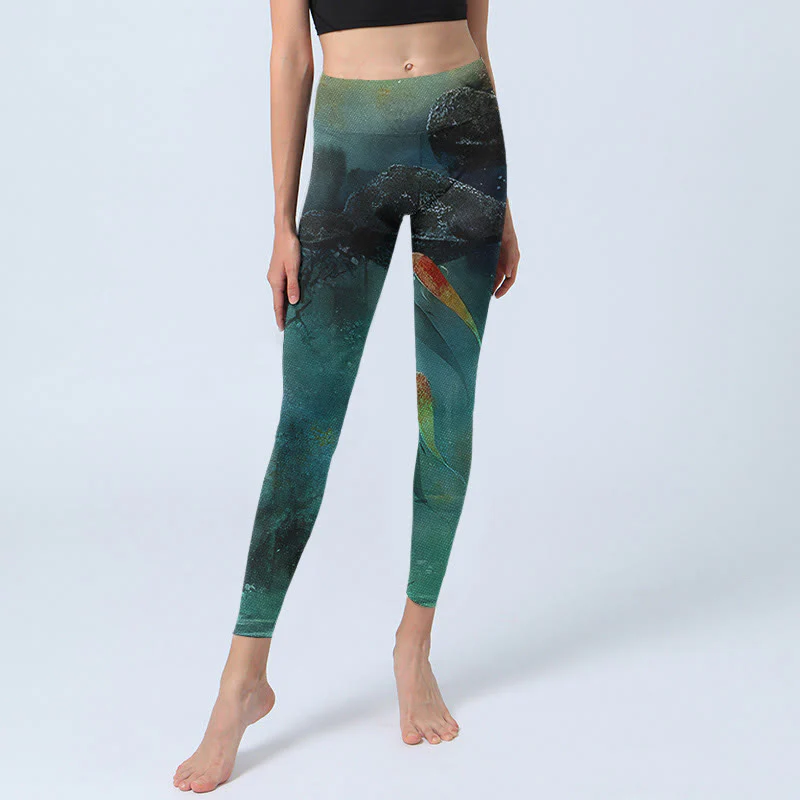 Leggings sportivi da donna con stampa Buddha Stones Pond Koi Fish Rocks Pantaloni da yoga - Image 6