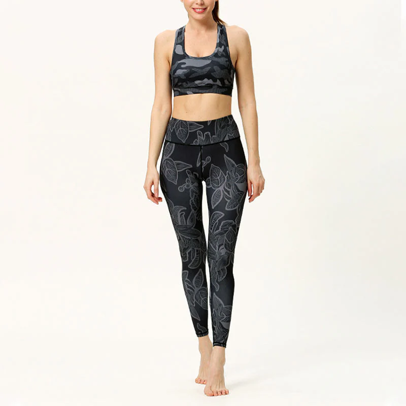 Leggings sportivi da fitness con stampa di foglie semplici Buddha Stones, pantaloni da yoga da donna - Image 11