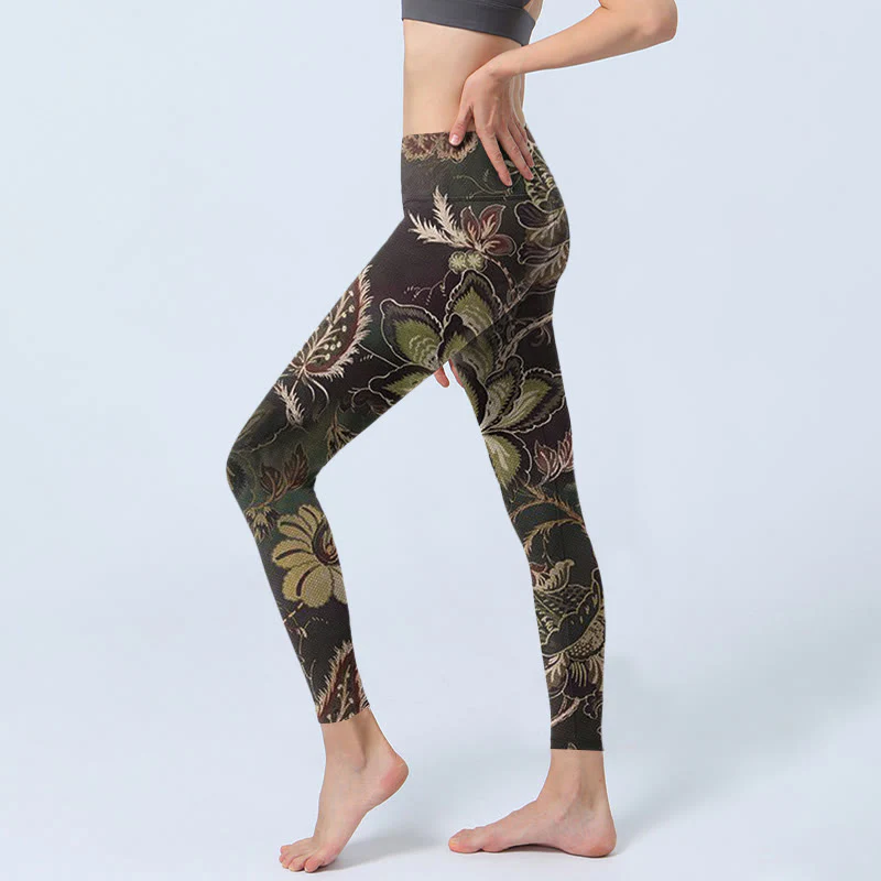 Leggings sportivi da fitness con stampa floreale e Buddha Stones, pantaloni da yoga da donna - Image 3