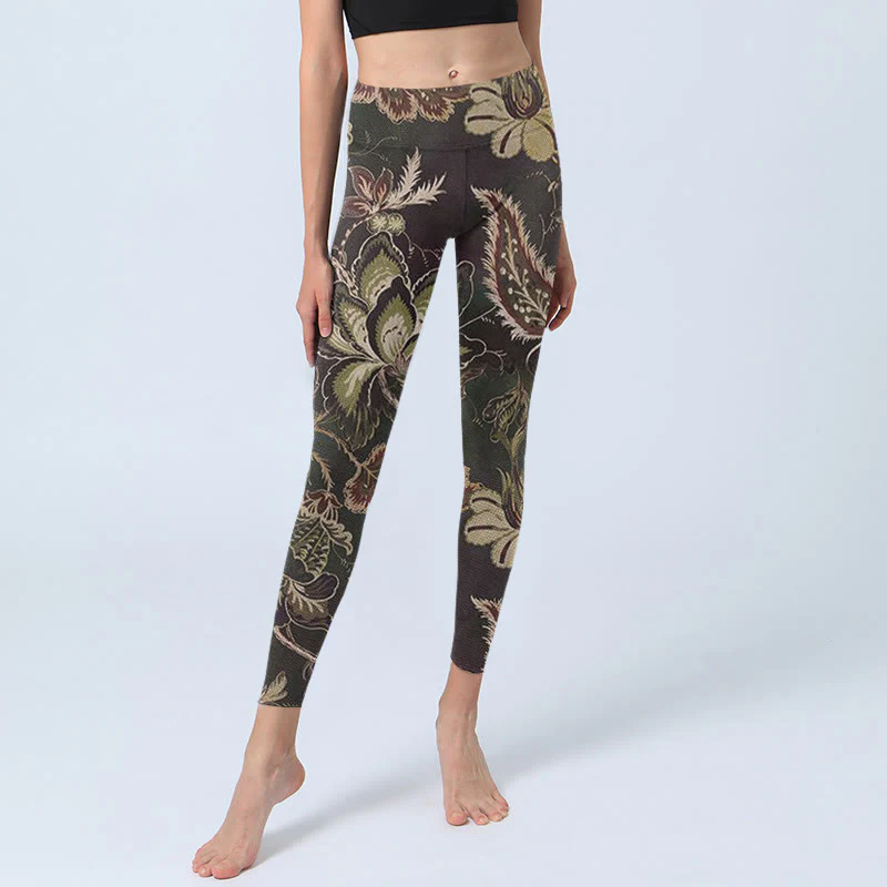 Leggings sportivi da fitness con stampa floreale e Buddha Stones, pantaloni da yoga da donna - Image 6