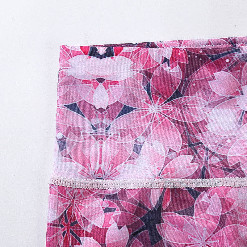 Leggings sportivi da yoga con stampa Buddha Stones Cherry Blossoms Sakura Lines Pantaloni capri da yoga da donna - Image 6