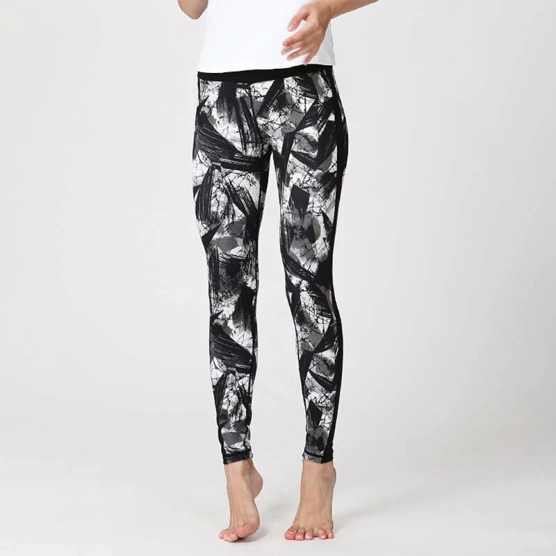Leggings sportivi in rete da fitness, pantaloni da yoga da donna, con stampa di linee di pennello e inchiostro nero e pietre Buddha Stones - Image 10