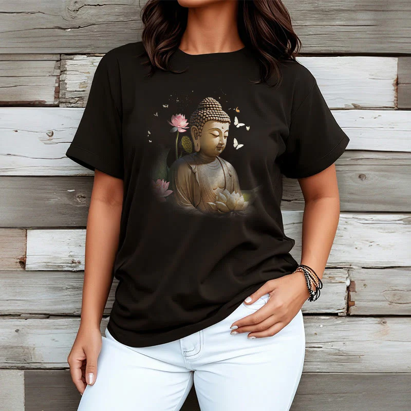 Maglietta Buddha Stones Lotus Butterfly Meditazione Buddha Tee - Image 7