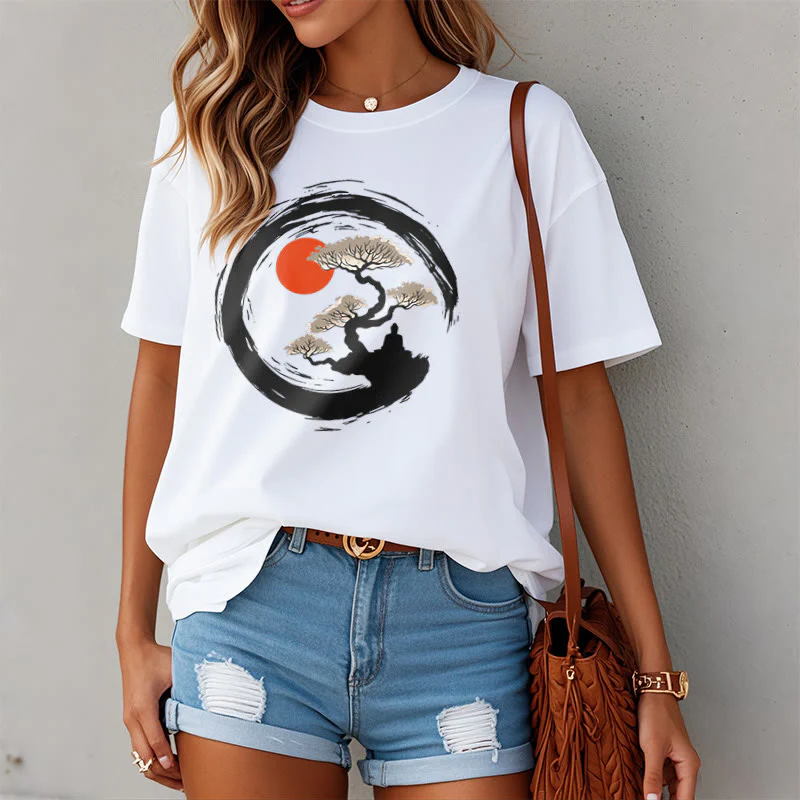 Maglietta Buddha Stones Red Sun Pine Zen Circle Meditazione Buddha Tee - Image 14