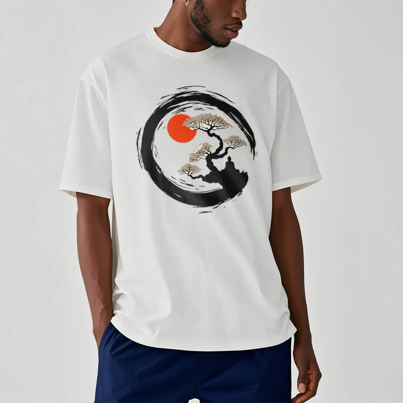 Maglietta Buddha Stones Red Sun Pine Zen Circle Meditazione Buddha Tee - Image 16