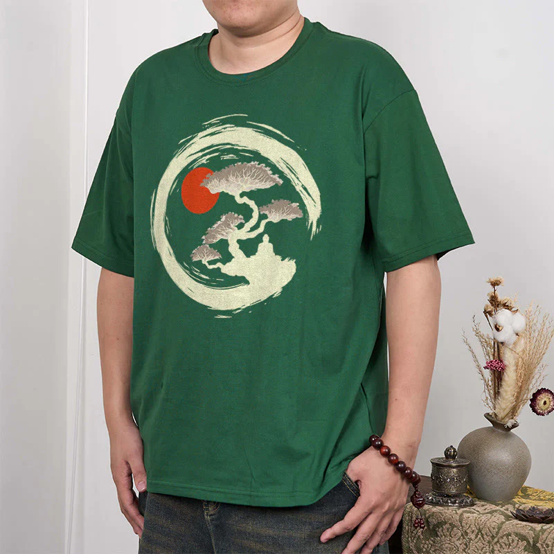 Maglietta Buddha Stones Red Sun Pine Zen Circle Meditazione Buddha Tee - Image 19