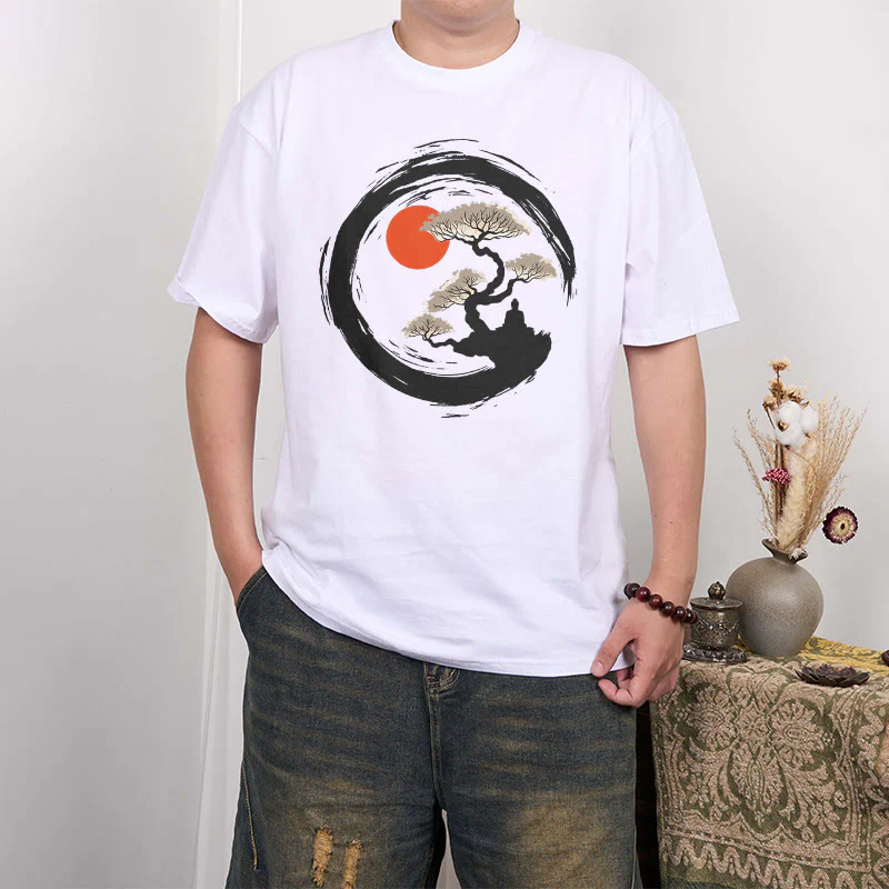 Maglietta Buddha Stones Red Sun Pine Zen Circle Meditazione Buddha Tee - Image 9