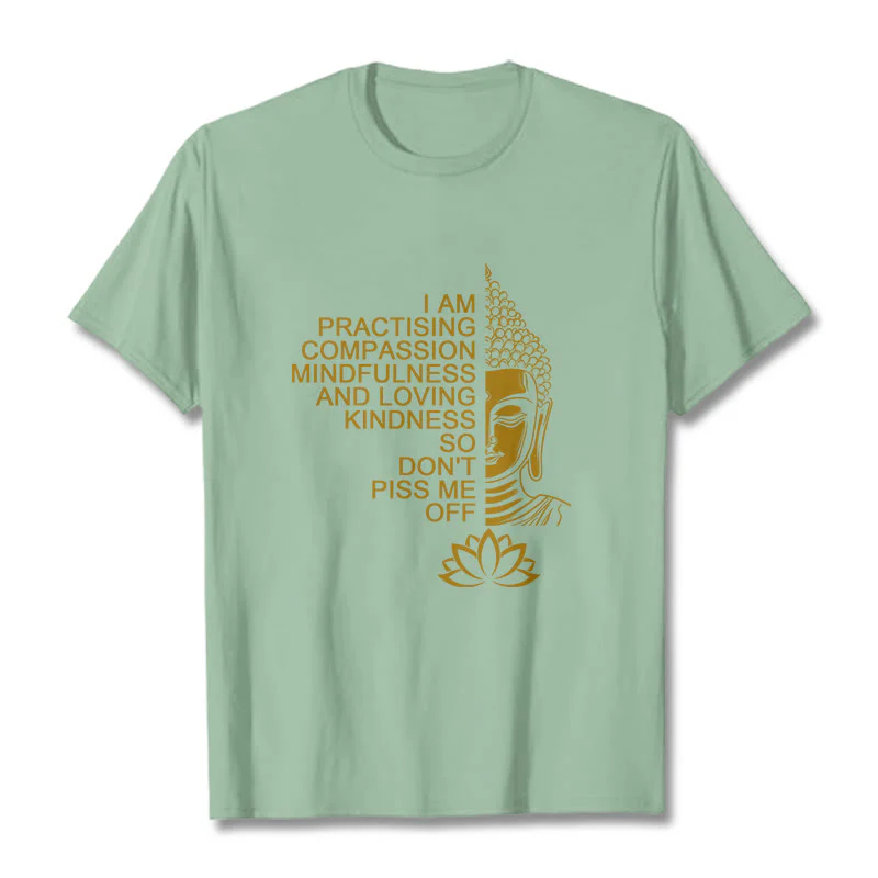 Maglietta casual in cotone con motivo a fiori di loto e lato dorato Buddha Stones - Image 15