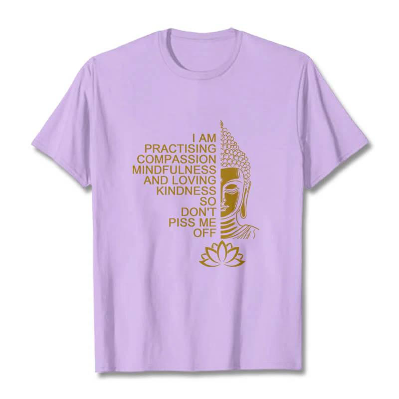 Maglietta casual in cotone con motivo a fiori di loto e lato dorato Buddha Stones - Image 17