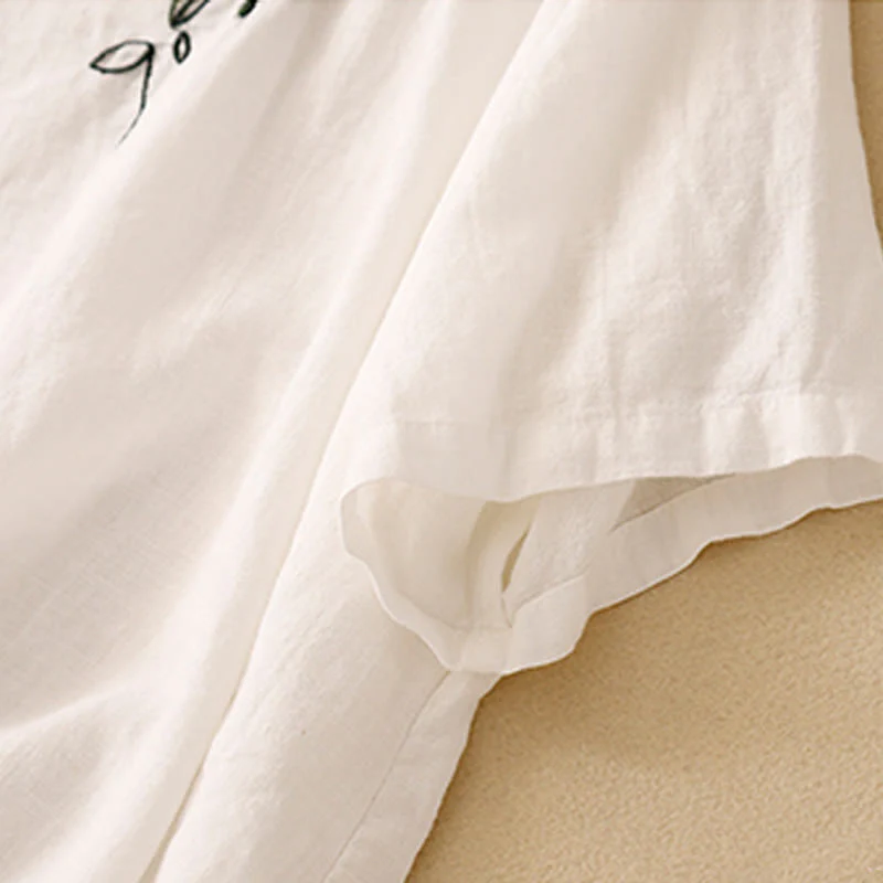 Maglietta da donna in cotone a maniche corte con scollo rotondo, casual ed estiva, con Buddha Stones e ricamo - Image 14
