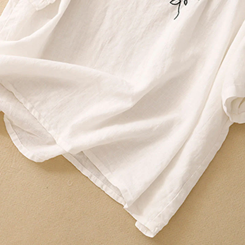 Maglietta da donna in cotone a maniche corte con scollo rotondo, casual ed estiva, con Buddha Stones e ricamo - Image 15