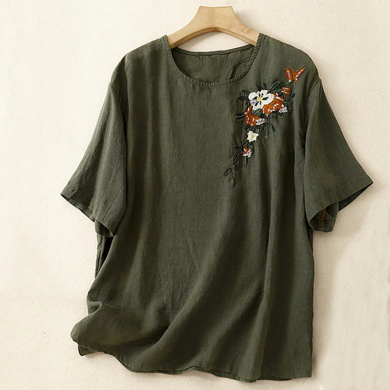 Maglietta da donna in cotone a maniche corte con scollo rotondo, casual ed estiva, con Buddha Stones e ricamo - Image 17