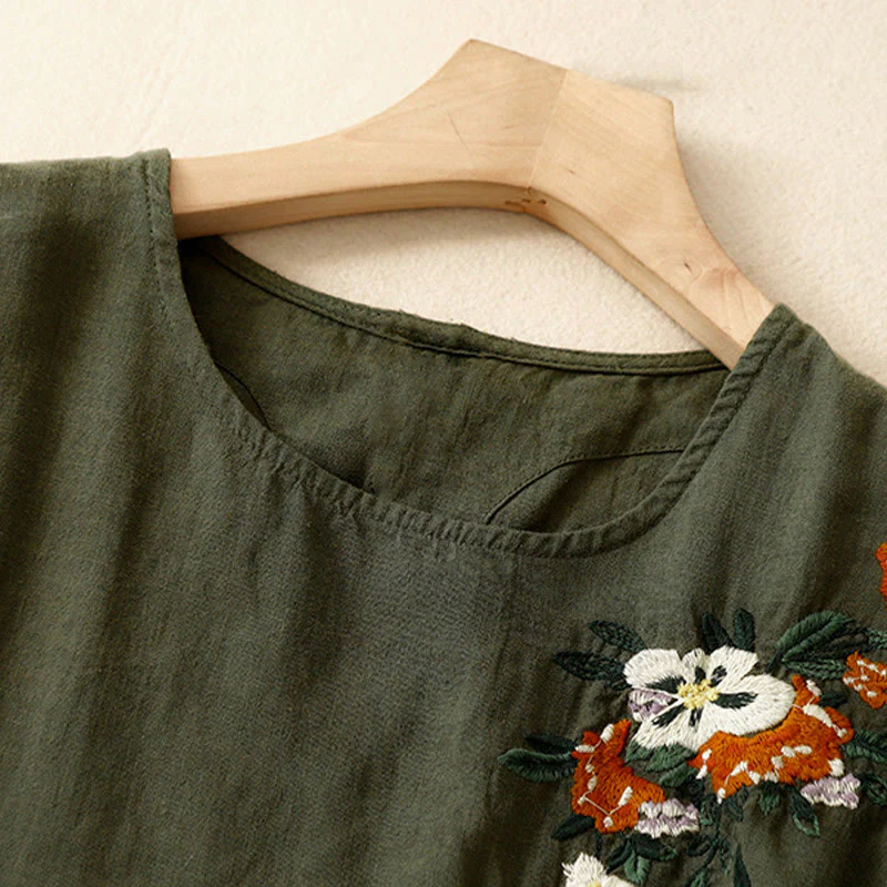 Maglietta da donna in cotone a maniche corte con scollo rotondo, casual ed estiva, con Buddha Stones e ricamo - Image 18