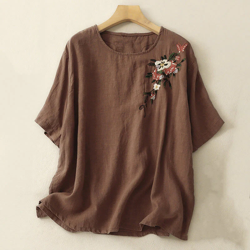 Maglietta da donna in cotone a maniche corte con scollo rotondo, casual ed estiva, con Buddha Stones e ricamo - Image 23