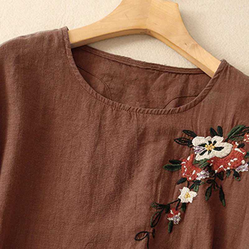 Maglietta da donna in cotone a maniche corte con scollo rotondo, casual ed estiva, con Buddha Stones e ricamo - Image 24