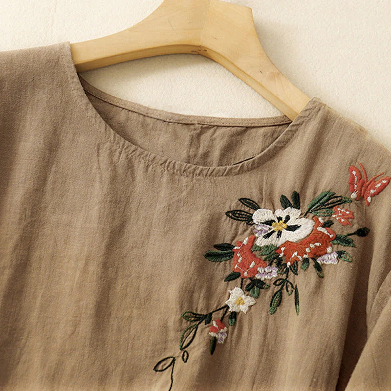Maglietta da donna in cotone a maniche corte con scollo rotondo, casual ed estiva, con Buddha Stones e ricamo - Image 3
