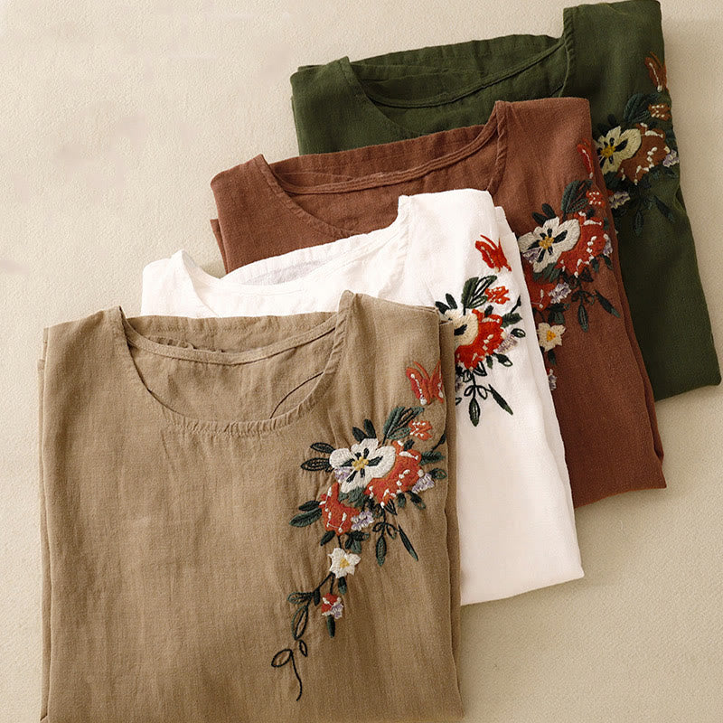 Maglietta da donna in cotone a maniche corte con scollo rotondo, casual ed estiva, con Buddha Stones e ricamo - Image 30