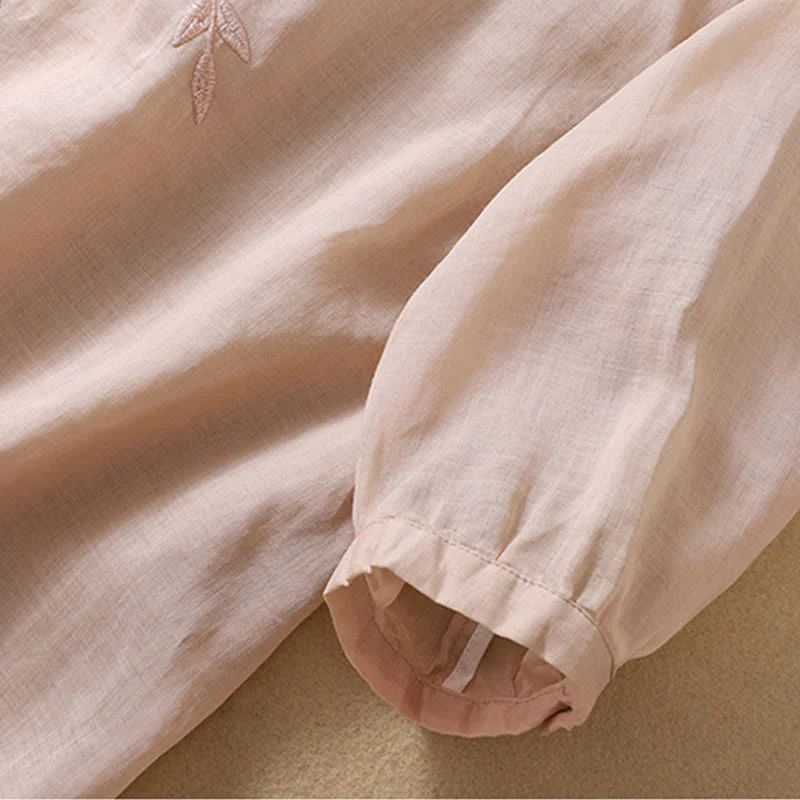 Maglietta da donna in cotone e lino con maniche a mezza manica, motivo Buddha Stones ricamate - Image 19