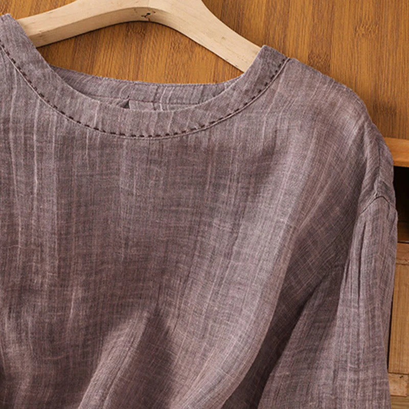 Maglietta da donna in cotone e lino con maniche a tre quarti, casual, estiva, stile Buddha Stones, girocollo e tinta unita - Image 13