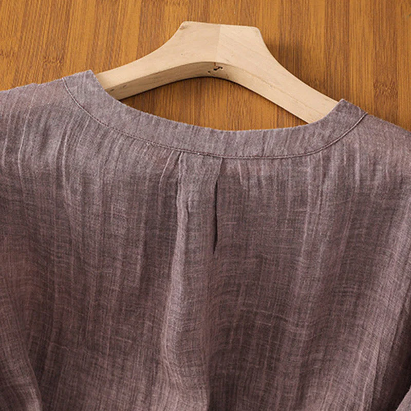 Maglietta da donna in cotone e lino con maniche a tre quarti, casual, estiva, stile Buddha Stones, girocollo e tinta unita - Image 14