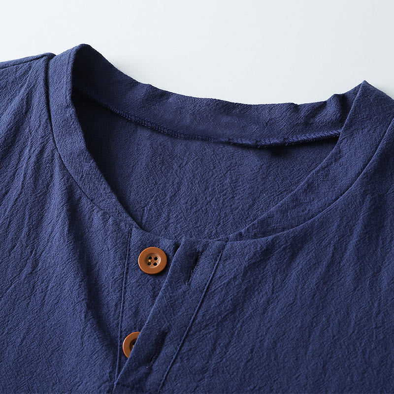 Maglietta da uomo ampia con Buddha Stones, tinta unita, manica corta, collo con bottoni, morbida camicia - Image 6